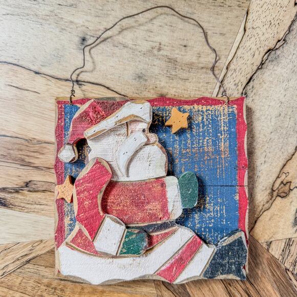 Country Christmas Collection of 3 Santa Themed HandPainted Wall Hangings - Picture 6 of 8